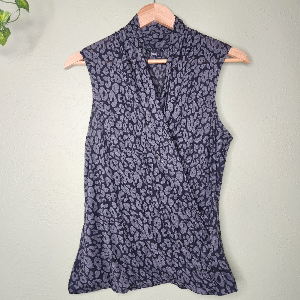 Theory Sleeveless Wrap Top Leopard Print Size Small Office Siren Mobwife